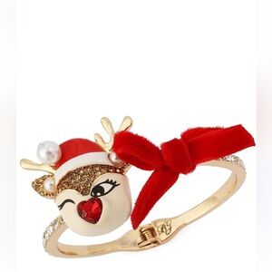 BETSEY JOHNSON Santa Baby Winking Reindeer Bow Bangle Bracelet, NWT
